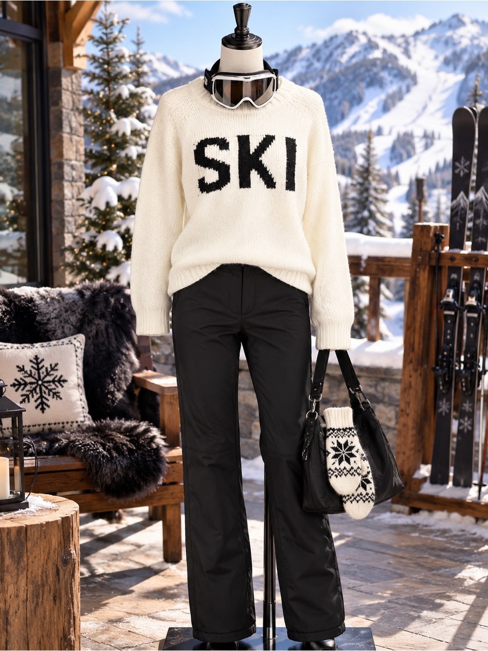 Takara Ski Sweater XL Cream White Black Graphic Apres Ski